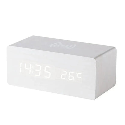 Wooden Digital Alarm Clock with Wireless Charging Feature - Smarsty