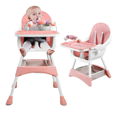 Convertible Foldable High Chair – Easy to Clean, Padded Seat with Footrest, Tray & Cup Holder (6 Months-3 Years, 15kg Max)