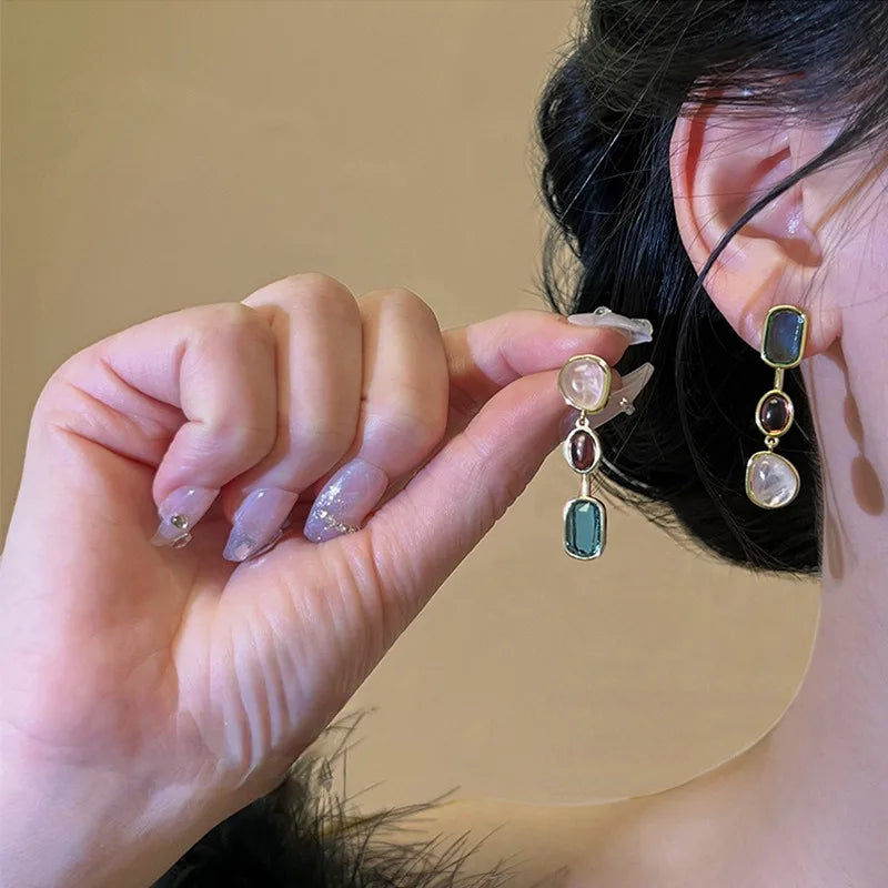 Colorful Asymmetric Resin Earrings for Women Retro Style - Smarsty