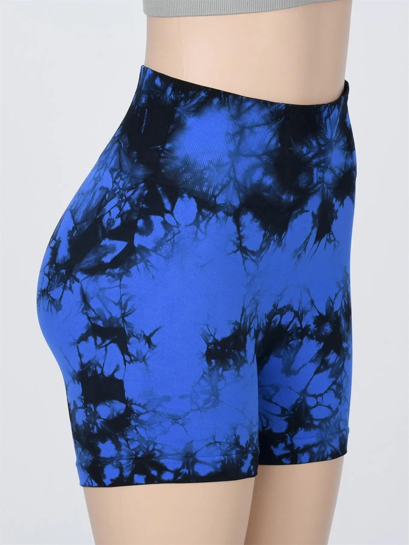 Women's Tie Dye Print Ruched High Waist Sports Shorts, Casual Comfy Breathable Seamless Skinny Shorts for Yoga Gym Workout - Smarsty