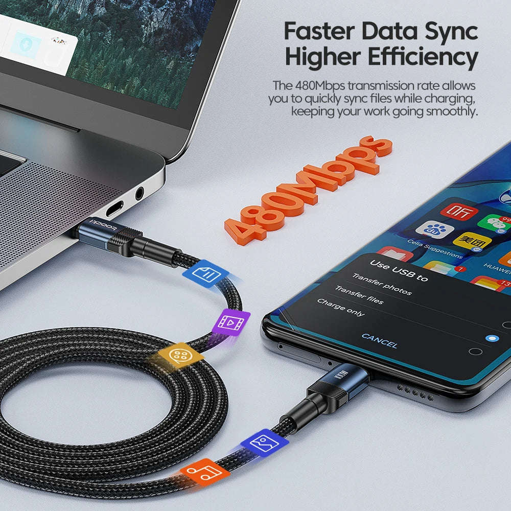 Toocki 60W/100W Type C to USB C Cable PD 3.0 Quick Charge Fast Charging Type C to Type C For Huawei Xiaomi Samsung Laptop - Smarsty