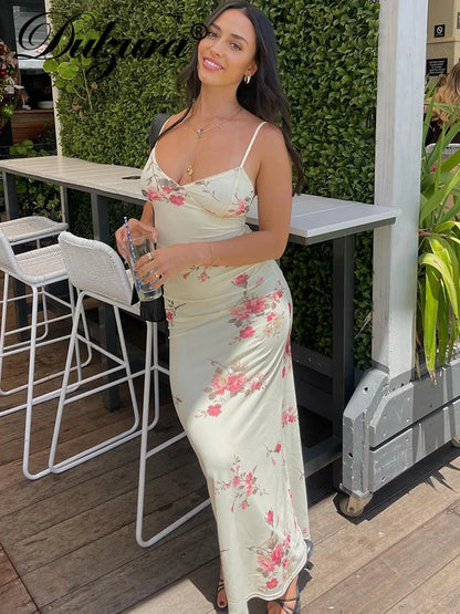 Dulzura Sexy Y2K Clothes Floral Print Sleeveless Backless Bodycon Maxi Dresses For Women 2023 Club Birthday Party Elegant Outfit - Smarsty