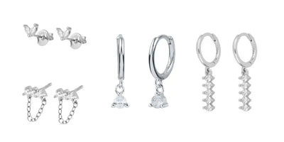 925 Sterling Silver Hoop Earrings White Crystal Luxury - Smarsty