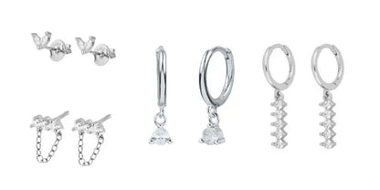 925 Sterling Silver Hoop Earrings White Crystal Luxury - Smarsty