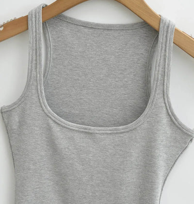 Women Scuplted Square Neck Tank Top - Smarsty
