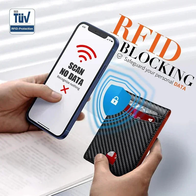 Rfid Carbon Fiber Luxury Men Wallets Money Bag Slim Thin Man Card Holder Wallet for Men Small Short Purse Male Vallet Billfold - Smarsty