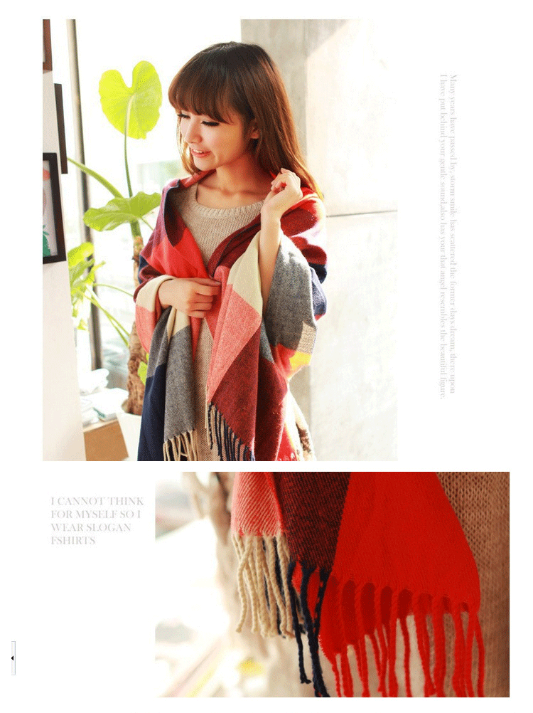 Women’s Plaid Cashmere Scarf Thick Warm Winter Shawl - Smarsty