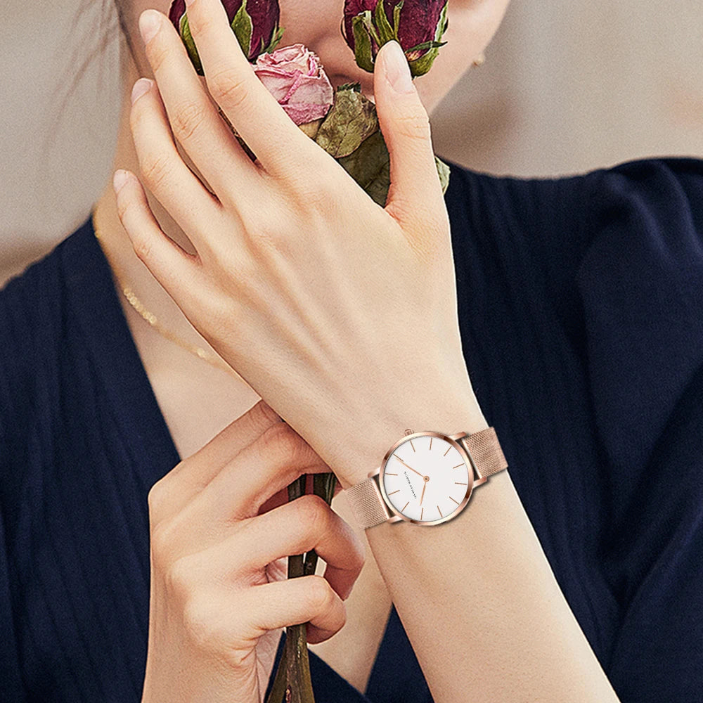 Rose Gold Women's Bracelet Watch with Japan Quartz Movement - Smarsty