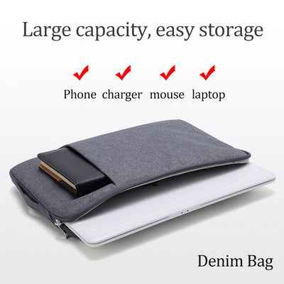 Denim Laptop Sleeve With Padded Inner Compartment Zipper - Smarsty