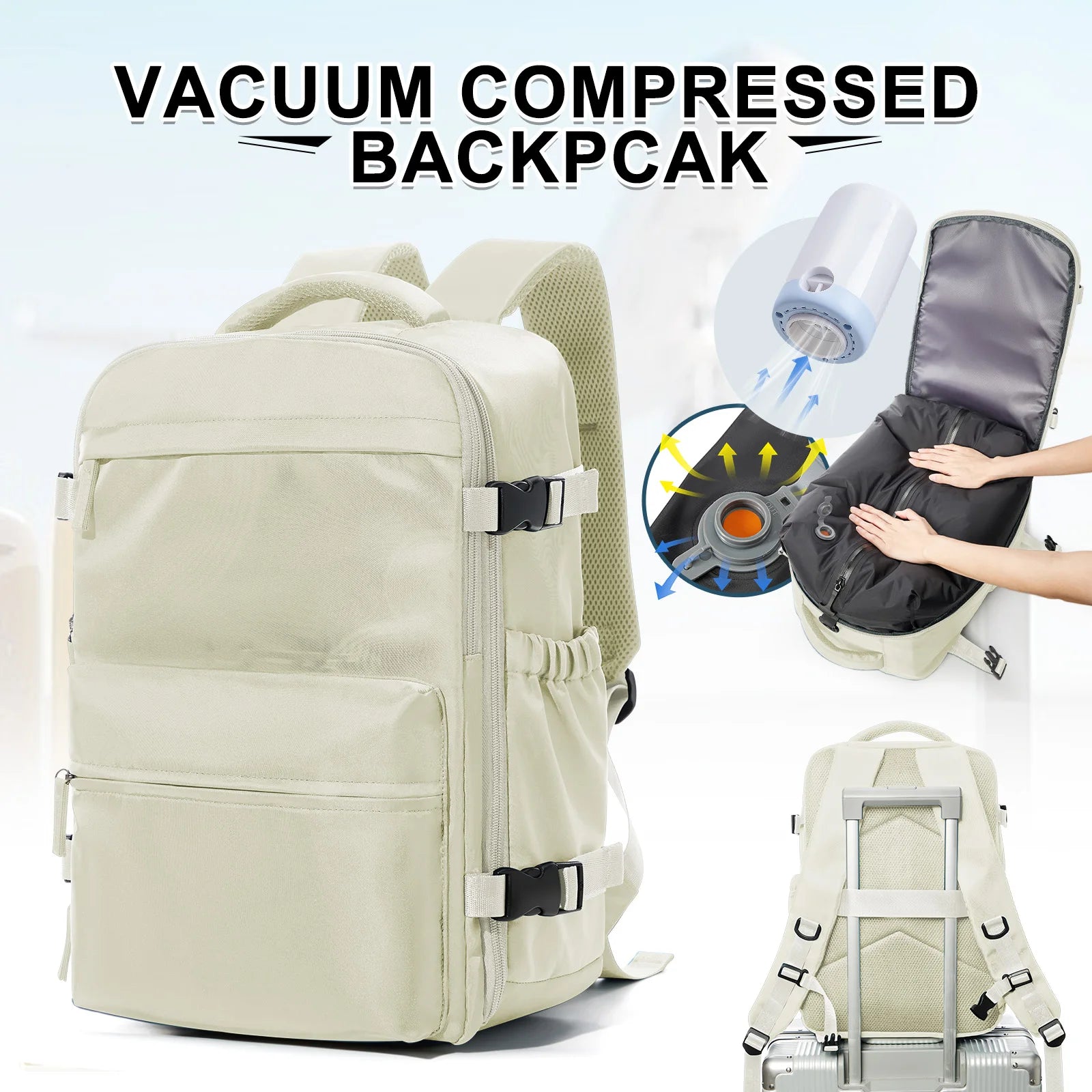 Fashion College Backpack Men Vacuum Compression Backpack, Women Men 15.6in Laptop Backpack Expand Hiking Vacuum Travel Backpack - Smarsty