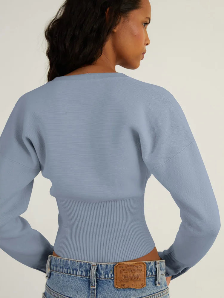Tossy Autumn Fashion Knitwear Cardigan Top Women's Ribbed Patchwork Slim Casual Cropped Inner Top Women's Knit Cardigan Outwear - Smarsty