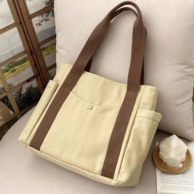 Large Capacity Canvas Tote Shoulder Bag For Work College - Smarsty