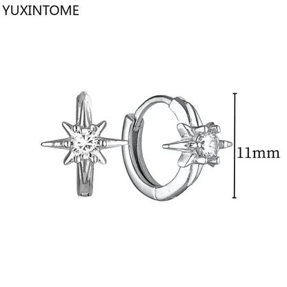 925 Sterling Silver Hoop Earrings White Crystal Luxury - Smarsty