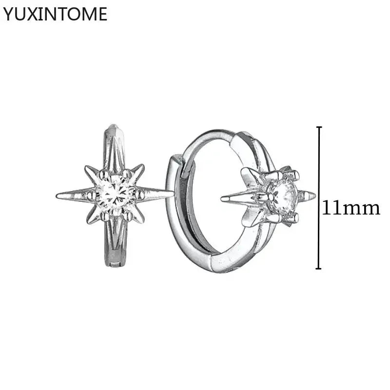 925 Sterling Silver Hoop Earrings White Crystal Luxury - Smarsty