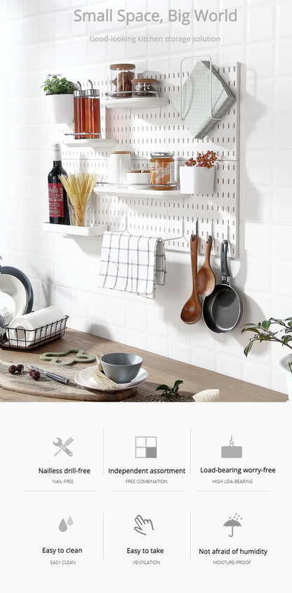 New DIY Pegboard Accessories Hanging Shelf Storage Hooks Wall Organizer No Punching Crafts Organization For Garage Kitchen Room