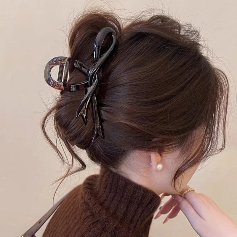 13cm Acrylic Bow Hair Claw Clip Glossy Strong Grip Women - Smarsty