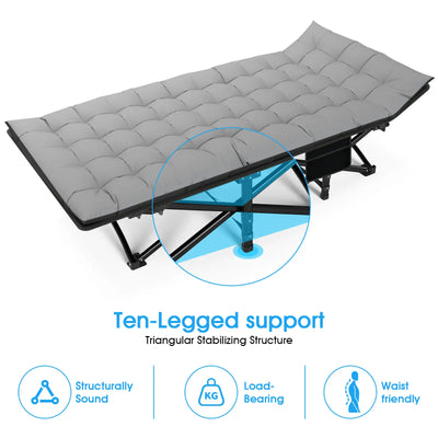 Folding Camping Cot Camp Cots Portable Heavy Duty Outdoor Camping Bed for Adults Home Beach RV Noon Break 200KG Bearing - Smarsty