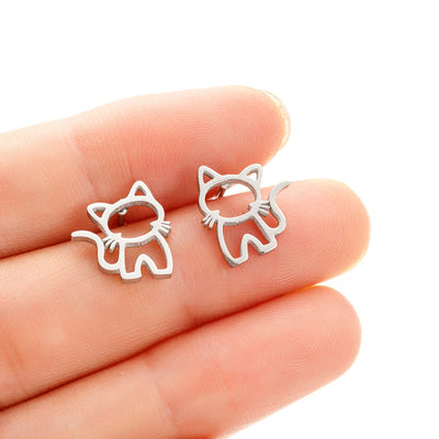 Stainless Steel Cat Stud Earrings Cute Hypoallergenic Gift - Smarsty