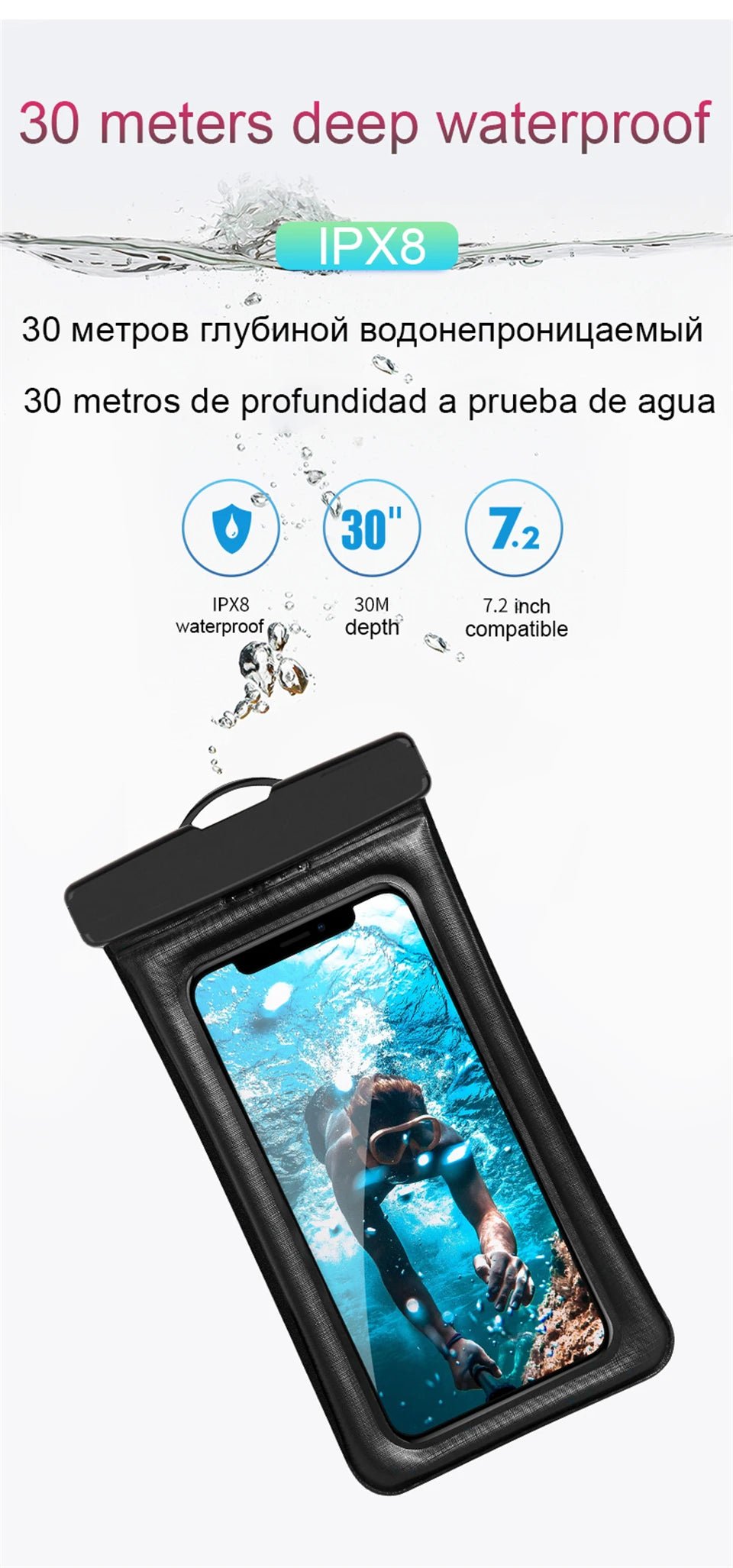 Smarsty IP68 Universal Waterproof Phone Case With Clear Touch -