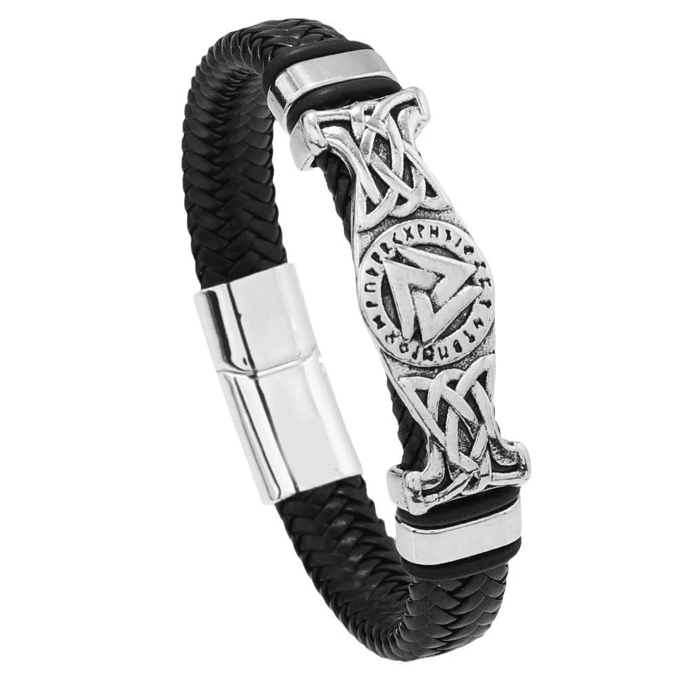 Vintage Viking Leather Bracelet Magnetic Celtic Knot Bangle - Smarsty