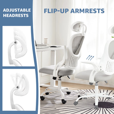 Mesh Ergonomic Office Computer Desk Chair Flip-up Arms Adjustable Headrests Comfortable Lumbar Support For Home Office - Smarsty