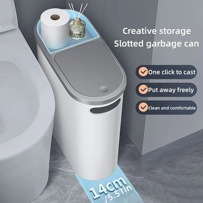 Toilet Trash Can Holder Clip Home Press Type Toilet Trash Can with Lid for Living Room, Bedroom, Kitchen Large Capacity