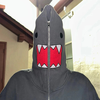 Domo kun Unisex Embroidered Jacket Long Sleeve Zipper Hooded Sweatshirt for Autumn Winter Cardigan - Smarsty