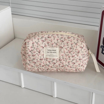Vintage Floral Makeup Pouch Travel Organizer Large Capacity - Smarsty