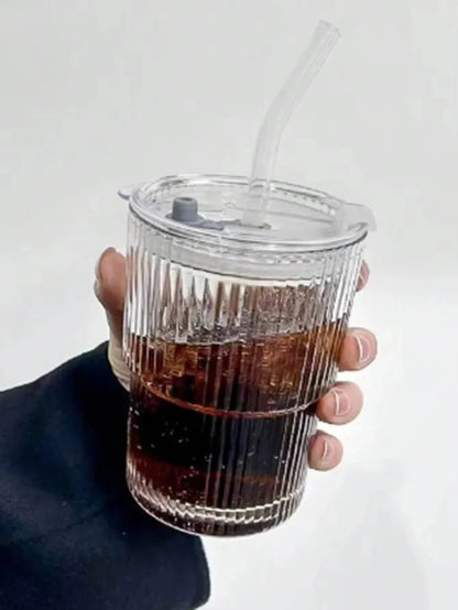 450ml Transparent Glass Cup With Lid and Straw - Smarsty