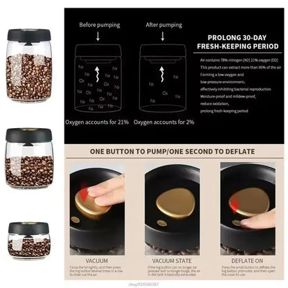 Coffee Bean Sealed Jar, Kitchen Storage, Glass Jar, Moisture-Proof, Vacuum Pressed Storage Jar, Tea, Rice, Peanut Storage