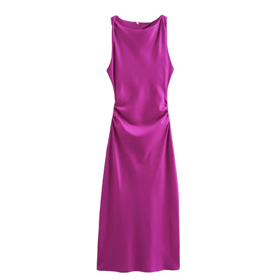 TRAF Satin Long Dresses for Women 2024 Summer Slip Midi Dress Woman Sexy Evening Party Dress Sleeveless Female Elegant Dresses - Smarsty