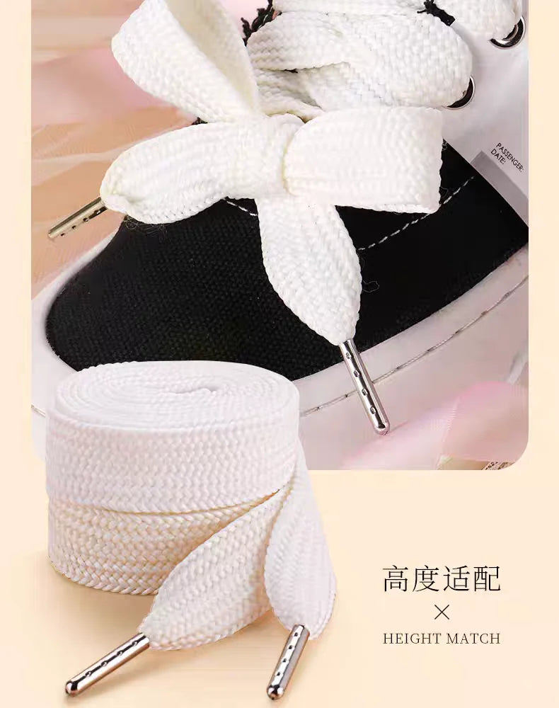 1 Pair Shoelaces Flat Thicken Weave Craft Off 2cm Wide Black White Shoe Laces High-top Sneaker Canvas Shoelace Accessories - Smarsty