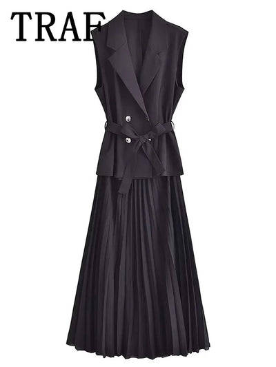 Corset Dress Women Pleated Vests Long Dresses for Women 2024 Sleeveless Office Party Dress Ruched Midi Evening Dresses - Smarsty