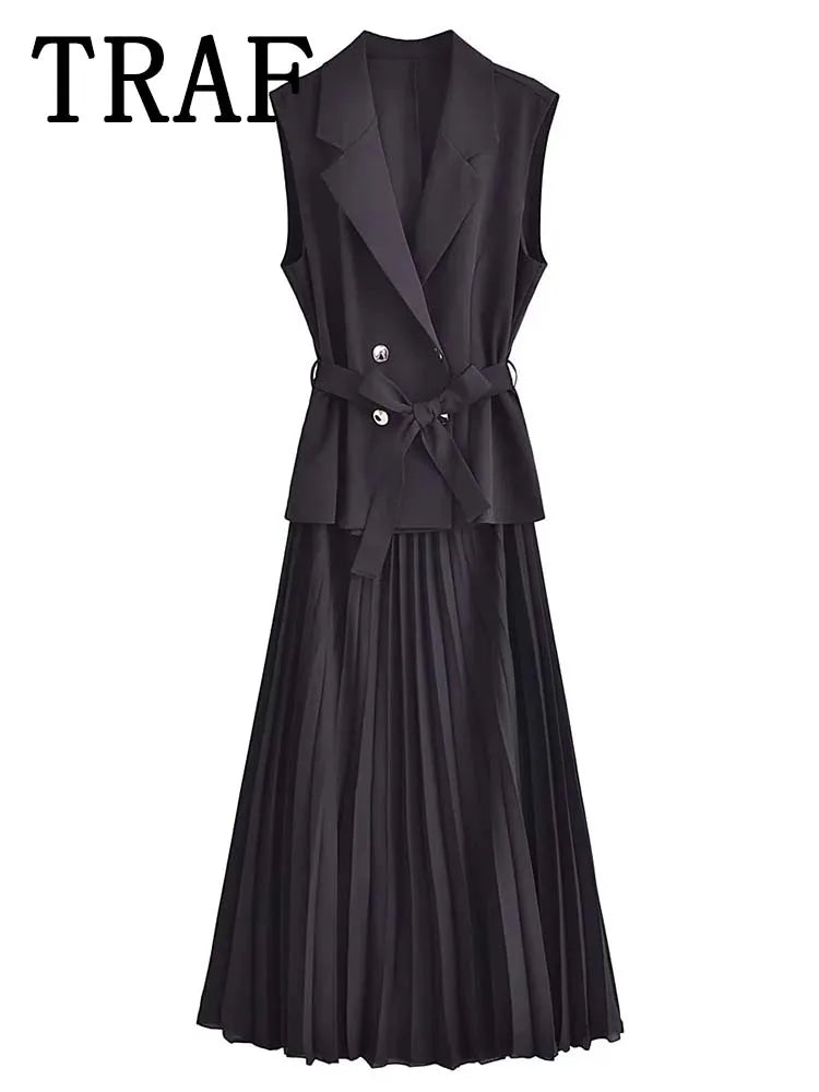 Corset Dress Women Pleated Vests Long Dresses for Women 2024 Sleeveless Office Party Dress Ruched Midi Evening Dresses - Smarsty