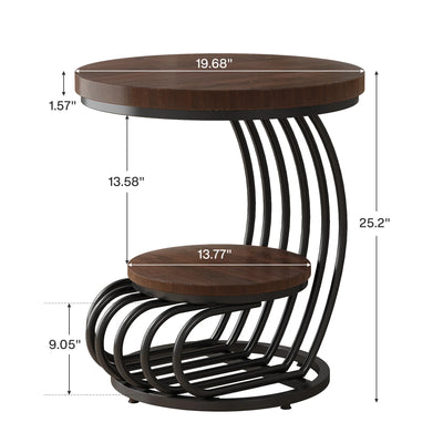 Tribesigns Gold Round End Table: 2 Tiers Faux Marble Side Table with Storage Shelf, Modern White Gold Bedside Nightstand