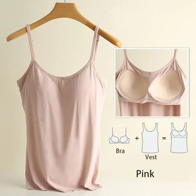 M-3XL For 35-85kg Modal Plus Size Camisole Tank Top With Fixed Cup Women's Chest Padded Outer Wear Bottoming Underwear Wear-Free - Smarsty