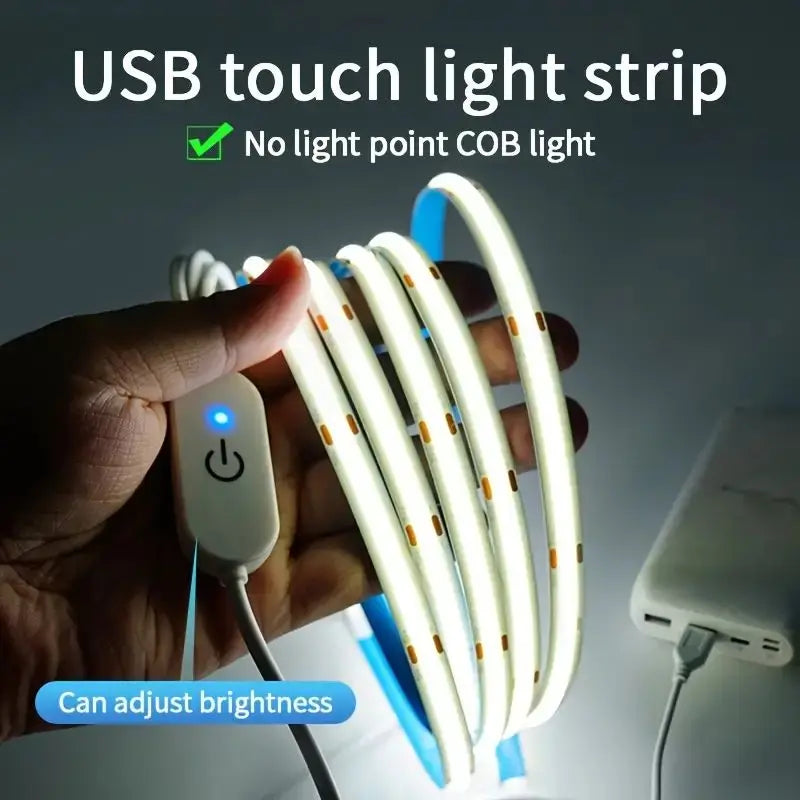 LED COB Light Strip Touch Dimmer Flexible Diode Tape 5V USB Linear Indoor Lighting Lamp Room DIY TV Mirror Backlight Wall Decor - Smarsty