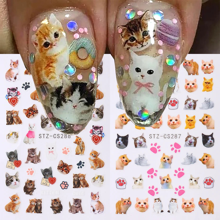 Cute 3D Cartoon Nail Art Stickers for Dogs and Cats - Smarsty