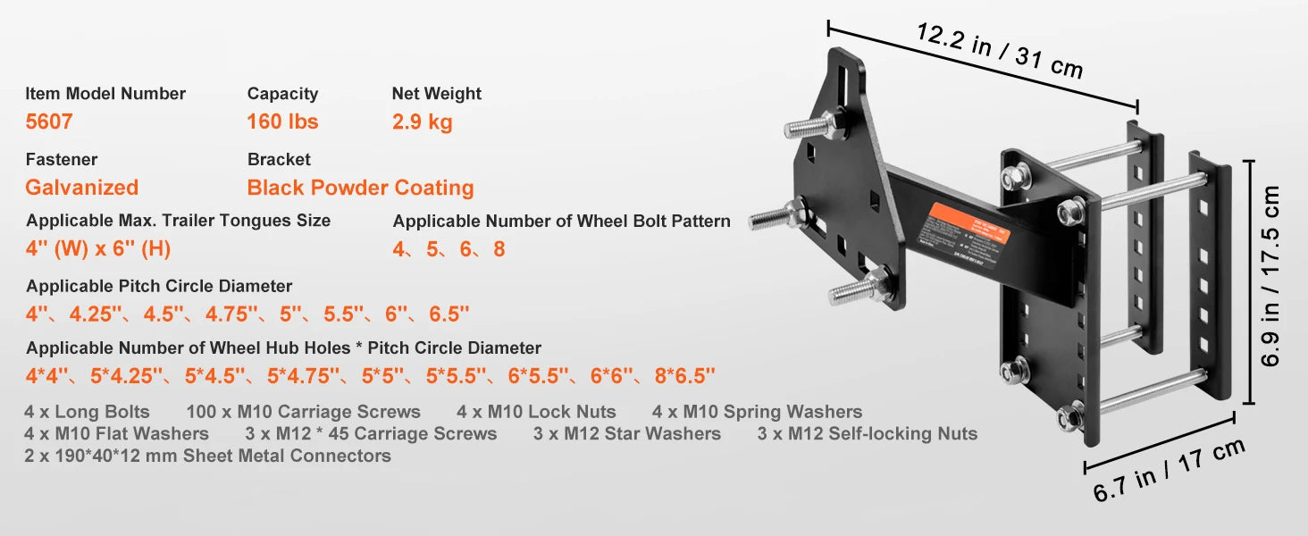 SucceBuy 160 lbs Spare Tire Carrier with Mounting Screws Bracket Lugs On Bolt Patterns Tire Mount Wheel Holder for Trailers RV