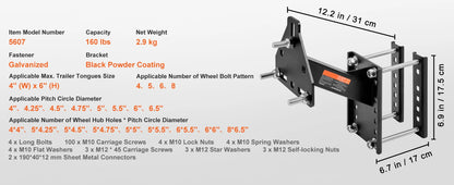 SucceBuy 160 lbs Spare Tire Carrier with Mounting Screws Bracket Lugs On Bolt Patterns Tire Mount Wheel Holder for Trailers RV