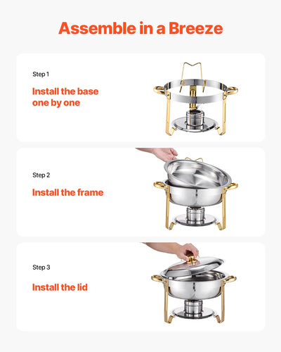 SucceBuy 4 Pack Chafing Dish Buffet Set Stainless Steel Chafer w/4 Full Size Pan Round Catering Warmer Server for Party Banquets - Smarsty