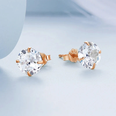 Bamoer CZ Stud Earrings 925 Sterling Silver Platinum Plated Round Cubic Zirconia Hypoallergenic Barbell Earrings 4-7mm - Smarsty