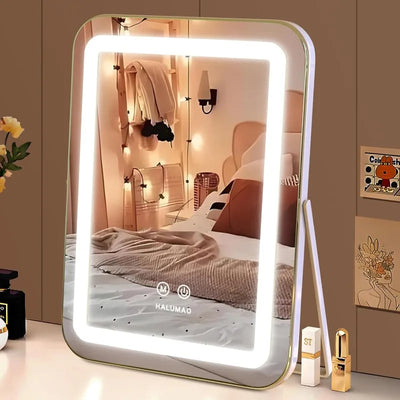 LED Vanity Mirror with 3-Color Light - 360° Rotatable, Touch Control & USB Powered, Travel & Bathroom Makeup Mirror
