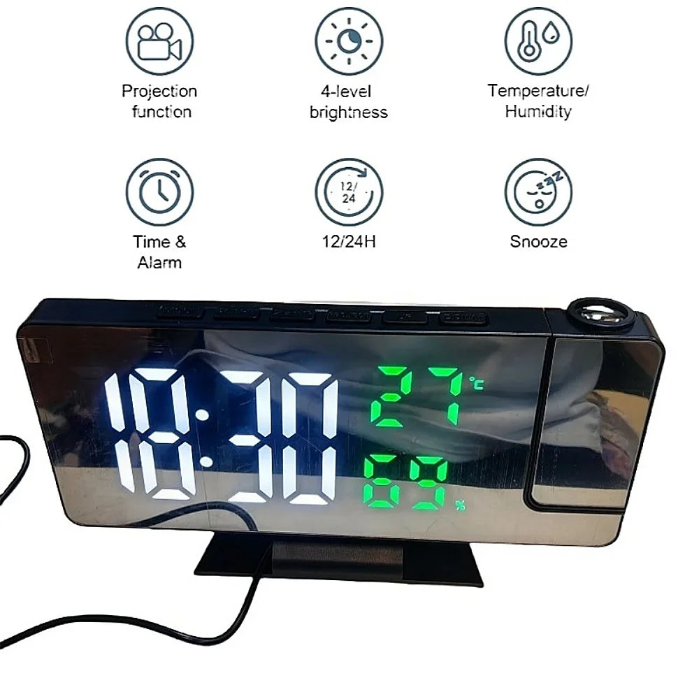 180 Degree Projection Digital Alarm Clock with Temperature Display - Smarsty