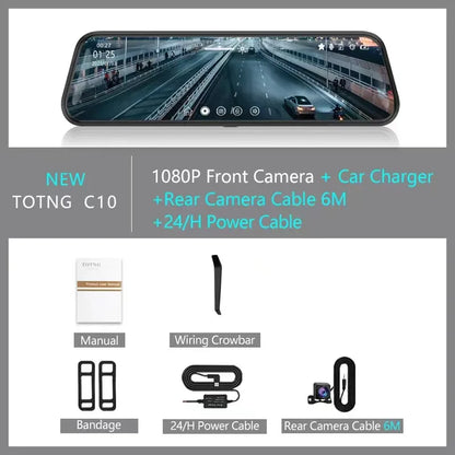 10 Inch Touch Screen Dash Cam Front And Rear Cameras - Smarsty