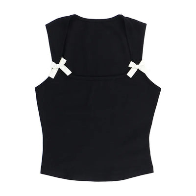Y2K Women'S Bow Tie-Up Tank Tops Wide Shoulder Straps Bandage Camisole Sexy Low Cut Crop Tops Female Vest Tops - Smarsty