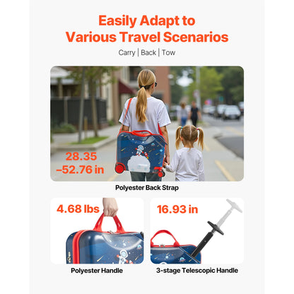 SucceBuy 18in Ride-on Luggage 26L Tow Along Toddler Carry on Luggage with Wheels Kids Riding Suitcase for Boys & Girls Gifts