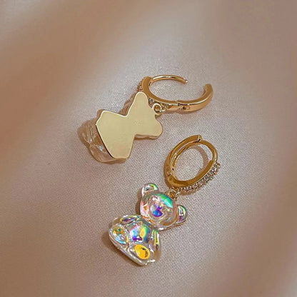 Cute Bear Drop Earrings for Women with Shiny Zircon Finish - Smarsty