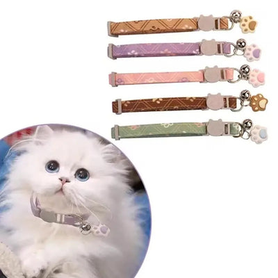 Pet Collar With Bell Cartoon Footprint Colorful Dog Puppy Kitten Collar Adjustable Safety Bell Ring Necklace Pet Accessories - Smarsty