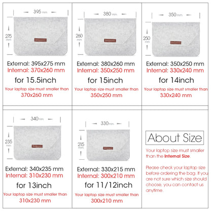 Wool Felt Laptop Sleeve 11 To 15.6 Inch With Mousepad
